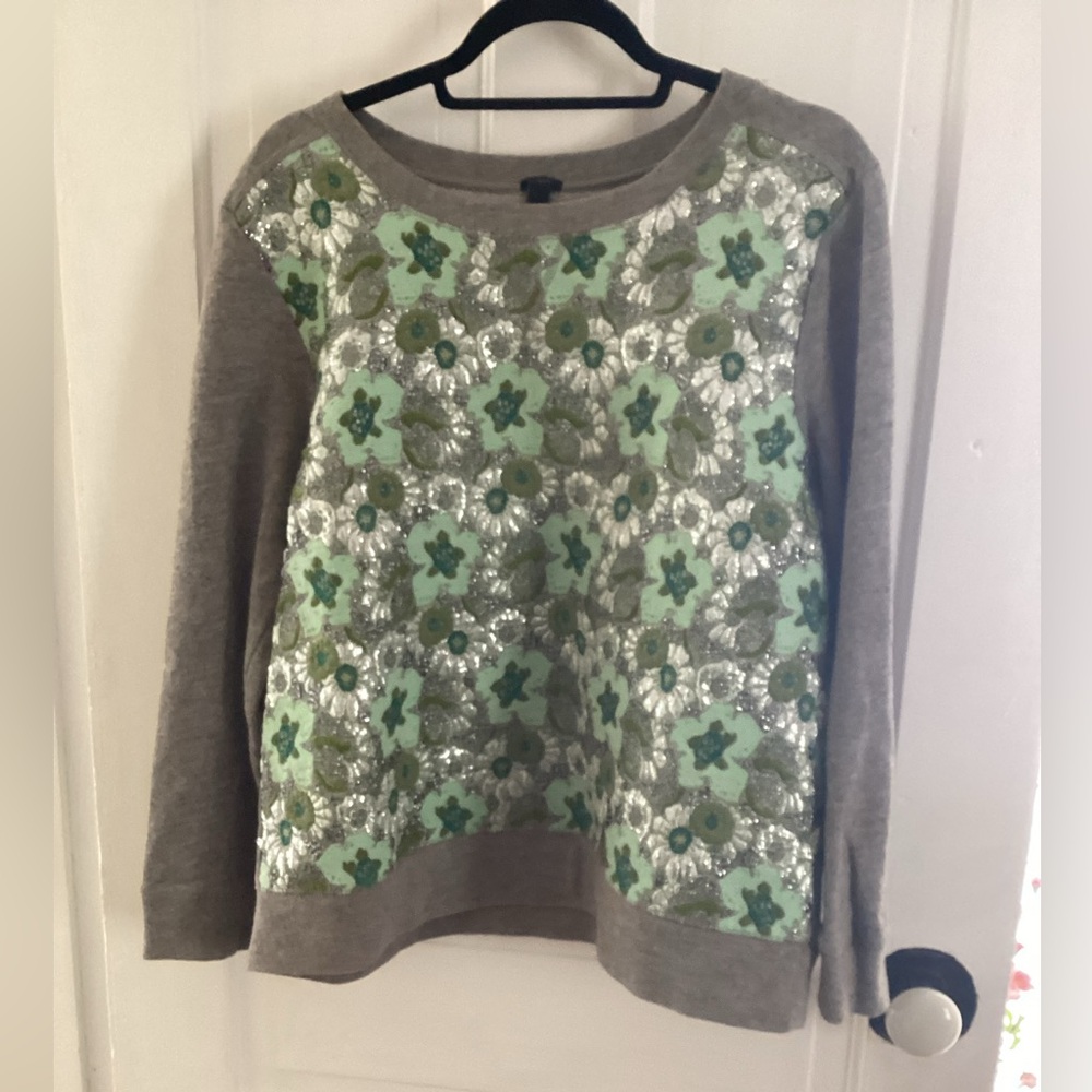J. Crew Floral Sweater - Mint and Taupe